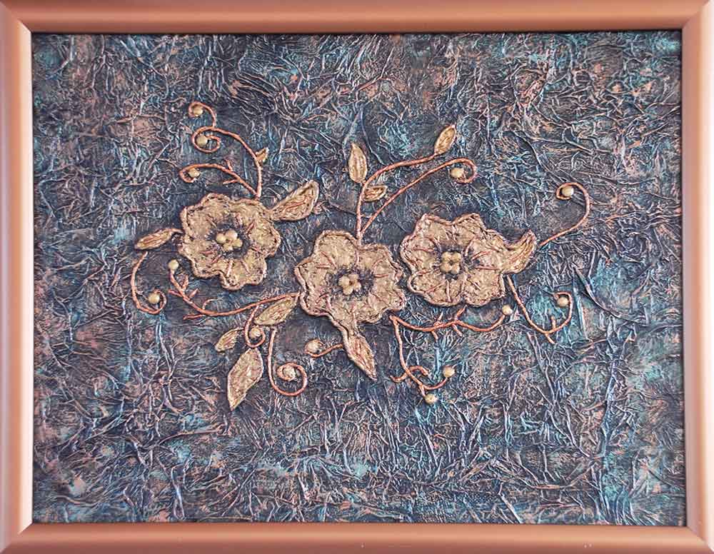 Wall Panel - Paper Art - Golden Flowers