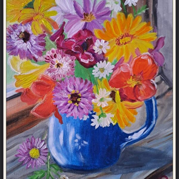 Painting Flowers in a blue jug