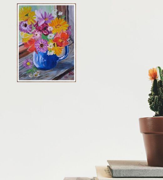 Painting Flowers in a blue jug