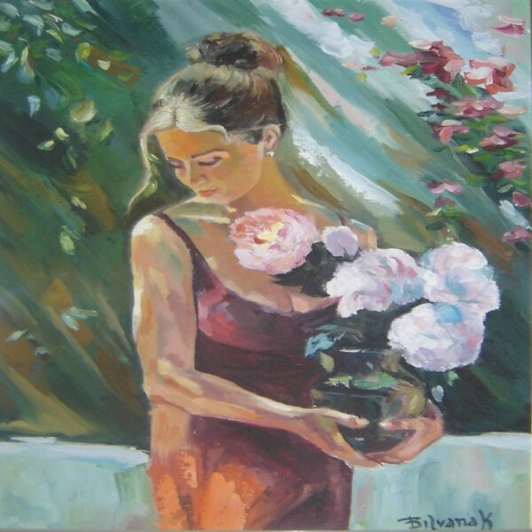 Painting Girl With Peonies